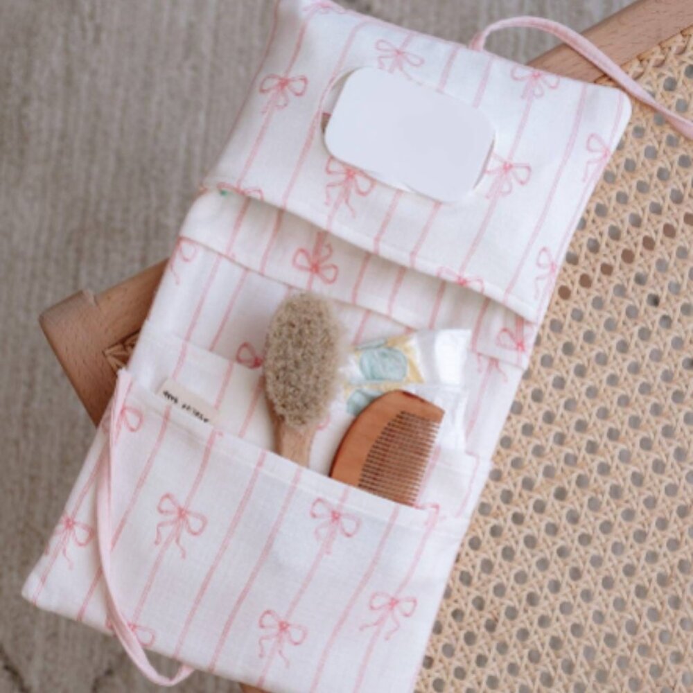 Pink Bow Wet Wipes and Diaper Clutch
